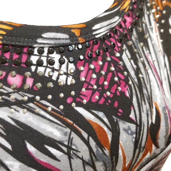 St John New With Tags Shirt, Magenta Orange Black, Silver Jewels, Size Large - Picture 7 of 9